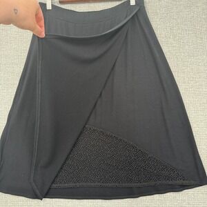 Eileen Fisher Black Skirt A-Line Knit Jersey Lace Hem Detail Sz M‎ Whimsigoth